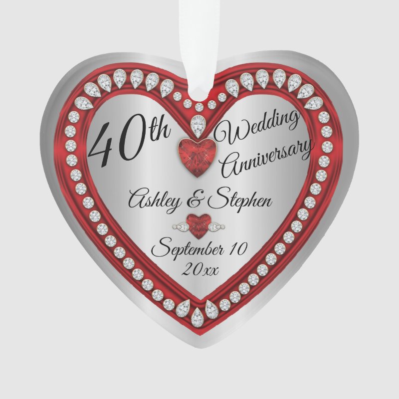 40Th Wedding Anniversary Ruby Diamonds Keepsake Or Ornament