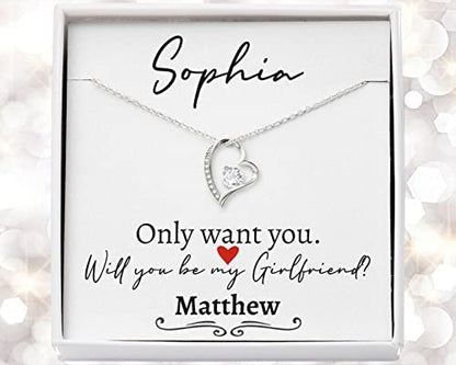My Girlfriend Gift, Girlfriend Proposal Ideas, Will You Be My Girlfriend Necklace, Unique Valentines Day Necklace, Forever Love Necklace