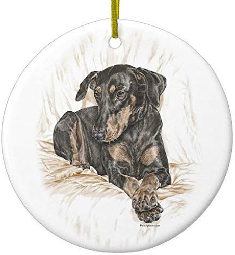 Doberman Dog Natural Ears Christmas Ornaments Ceramic Double Sided Christmas Tree Decorations Hanging 3 Inches