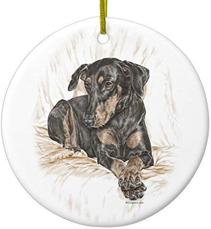 Doberman Dog Natural Ears Christmas Ornaments Ceramic Double Sided Christmas Tree Decorations Hanging 3 Inches