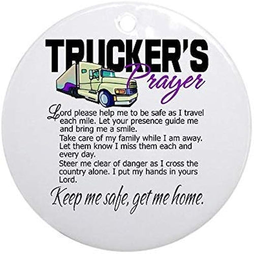 Novelty Decoration Trucker'S Prayer Christmas Ornaments Ceramic Round Christmas Tree Hanging Keepsake 3 Inches