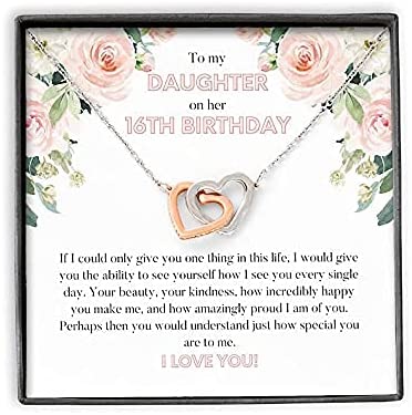 16th Birthday Neaklace Happy Birthday Interlocking Hearts Necklace Daughter 16th Birthday Daughter Necklace Happy