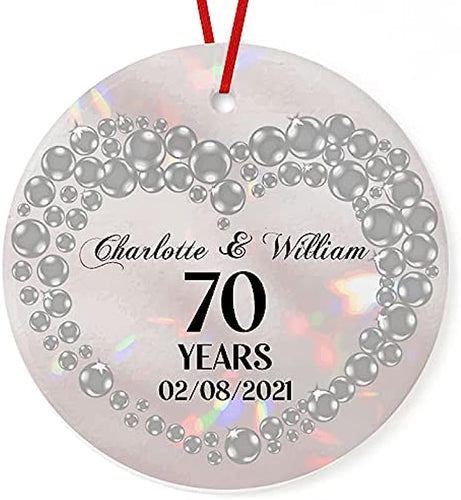 Prezzy Personalized 70 Years Ornament 70Th Wedding Anniversary Circle Ceramic Ornaments 3