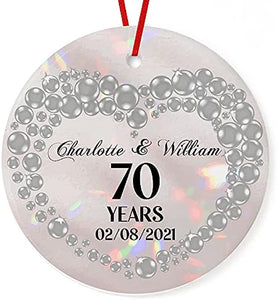 Prezzy Personalized 70 Years Ornament 70Th Wedding Anniversary Circle Ceramic Ornaments 3" White