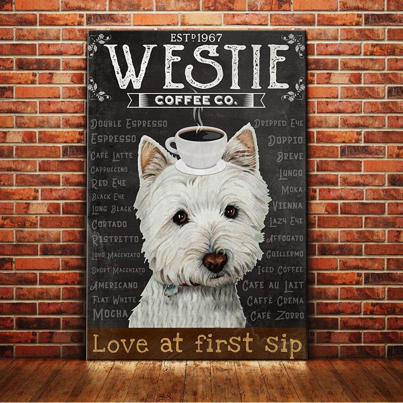 Westie Dog Coffee Company Canvas Wall Art, Wall Decor Visual Art