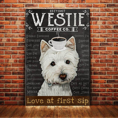 Westie Dog Coffee Company Canvas Wall Art, Wall Decor Visual Art