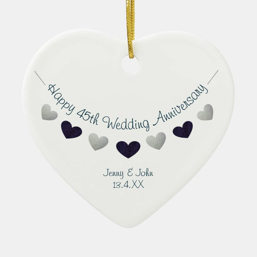 45Th Sapphire Wedding Anniversary Bunting Design Ceramic Ornament