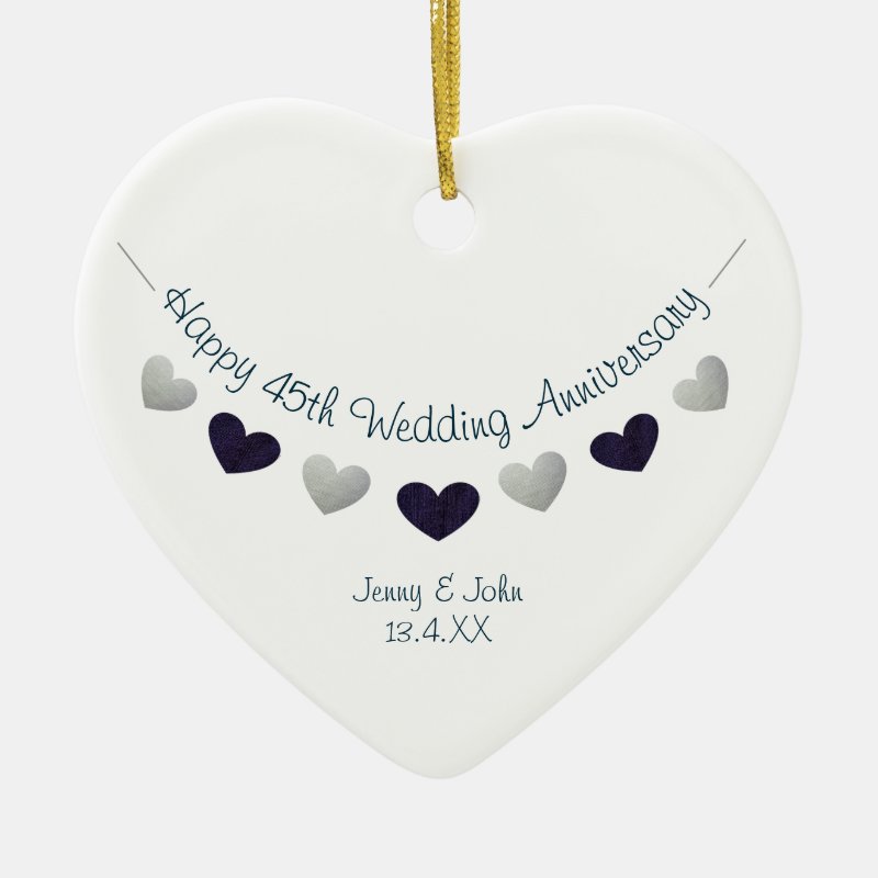 45Th Sapphire Wedding Anniversary Bunting Design Ceramic Ornament