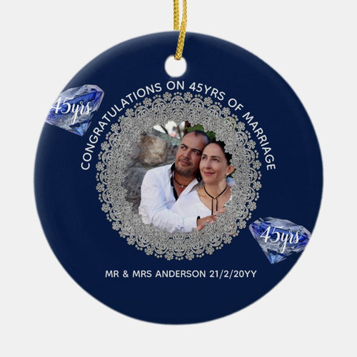 45Th Wedding Anniversary - Add Photo Sapphire Blue Ceramic Ornament