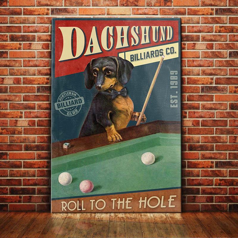 Dachshund Dog Billiards Company Canvas Wall Art, Wall Decor Visual Art