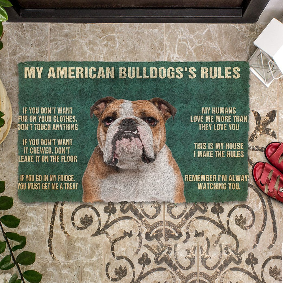 3D My American Bulldog's Rules Doormat