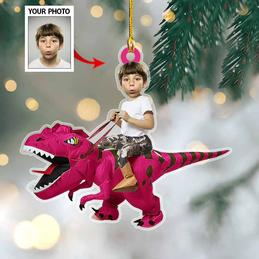 Personalized Kid In Tyrannosaurus Rex Costum Ornament - Christmas Ornament
