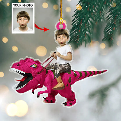 Personalized Kid In Tyrannosaurus Rex Costum Ornament - Christmas Ornament
