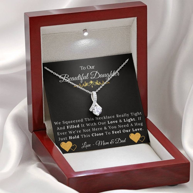 To Our Beautiful Daughter From Mom & Dad Necklace Just Hold This Close To Feel Our Love Alluring Beauty Necklace XL046D
