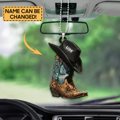 Christmas Ornament, Personalized Boots And Hat Cowboy Flat Acrylic Car Ornament