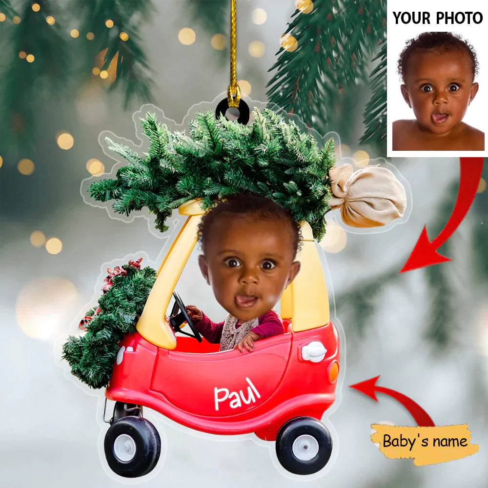 Baby Driving Car Ornament Christmas Pine Tree 2D