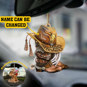 Christmas Ornament, Personalized Boots And Hat Cowboy Flat Acrylic Car Ornament