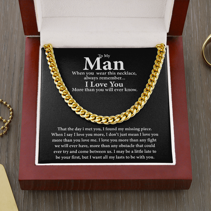 To My Man I Love You More Than You Will Never Know Cuban Link Chain Necklace XL029B