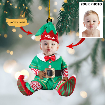 Godmerch- Ornament - Cute Baby Elf Ornament Custom Name Christmas Ornament
