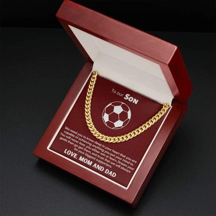 To Our Soccer Crazy Son Necklace - Dream Your Goals Then Go Get Them - Cuban Link Chain Necklace