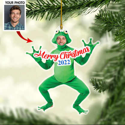 Customized Photo Merry Christmas Frog Costume Christmas Ornament