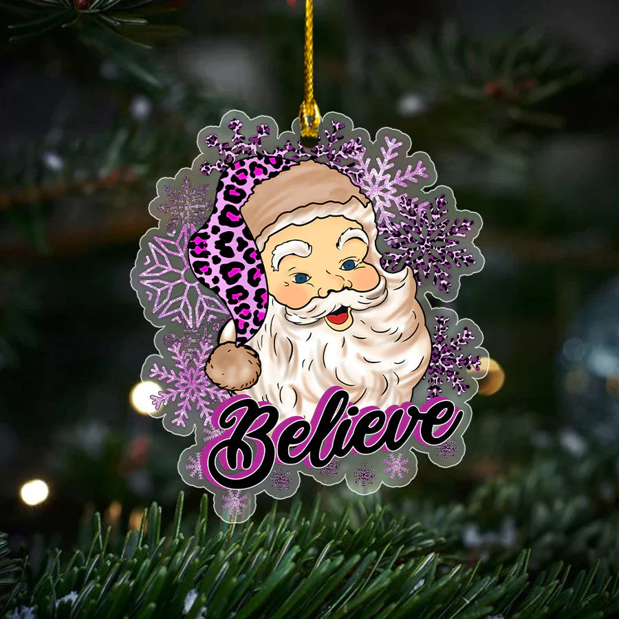 Christmas Leopard Hat Santa Believe Ornament