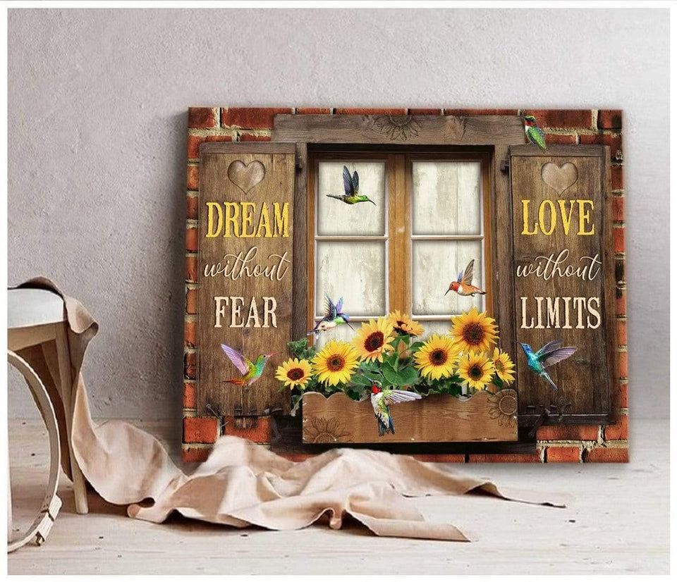 Hummingbird Premium Wall Art Canvas - Dream without Fear Love Without Limits Premium Canvas