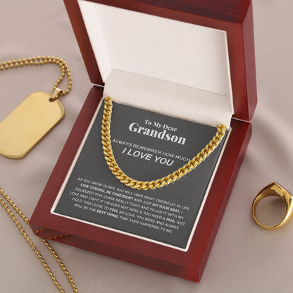 Necklace for Grandson - To My Dear Grandson Necklace I Love You, Gift for Grandson Cuban Link Chain Necklace