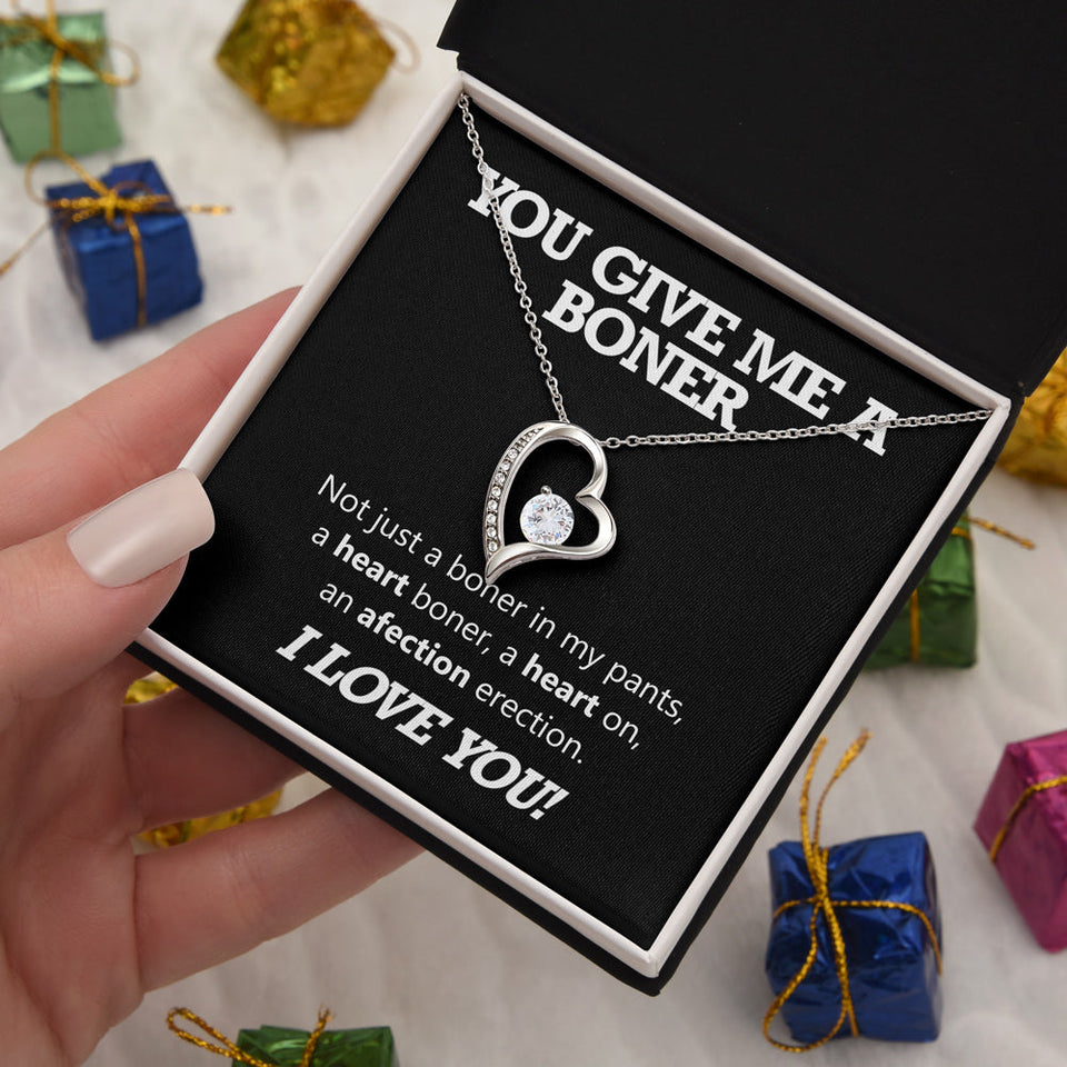 Girlfriend Wife Necklace Gift - You Give Me A Boner - Funny Valentines Day Gift I Love You Forever Love Necklace, Valentine Gift for Her