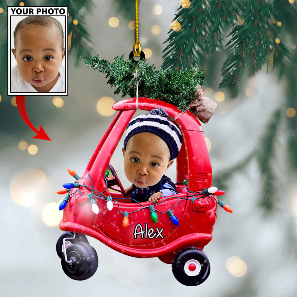 Custom Christmas Photo Baby Pine Tree On Little Truck Ornament LTP01