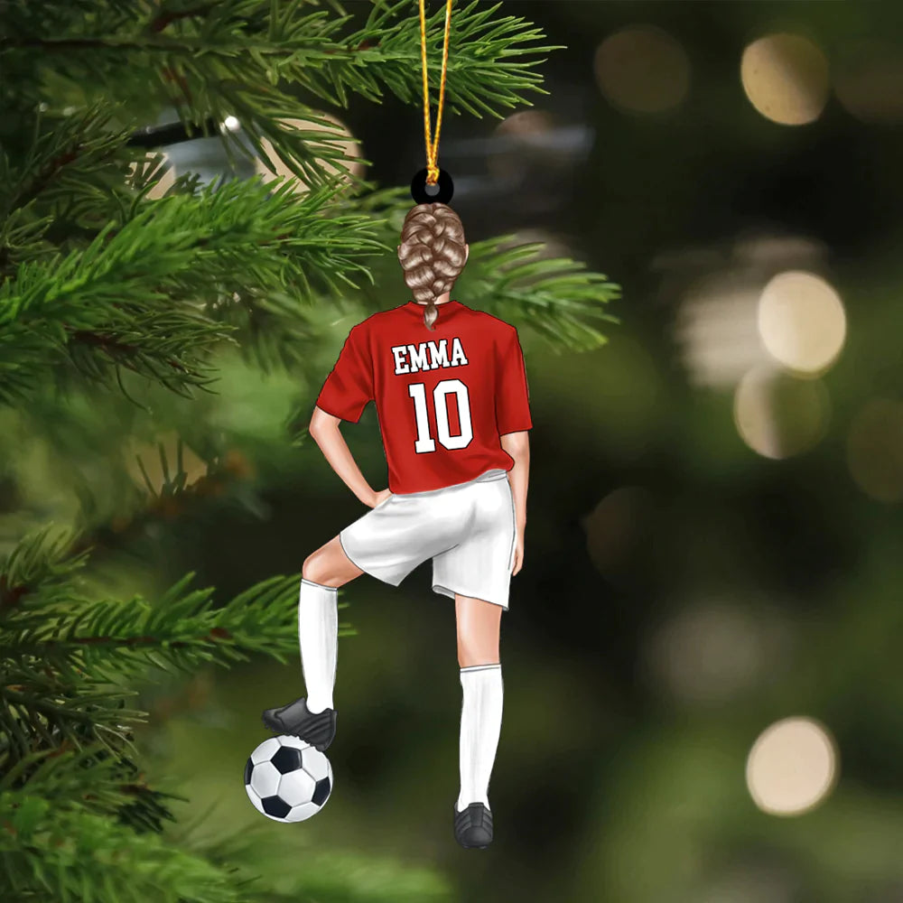 Personalized Soccer Player Christmas Ornament - Custom Shape Ornament