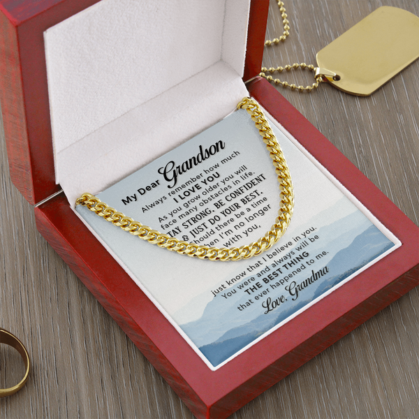 Necklace for Grandson - To My Dear Grandson Necklace from Grandma Always Remember How Much I Love You, Gift for Grandson Cuban Link Chain Necklace XL051N
