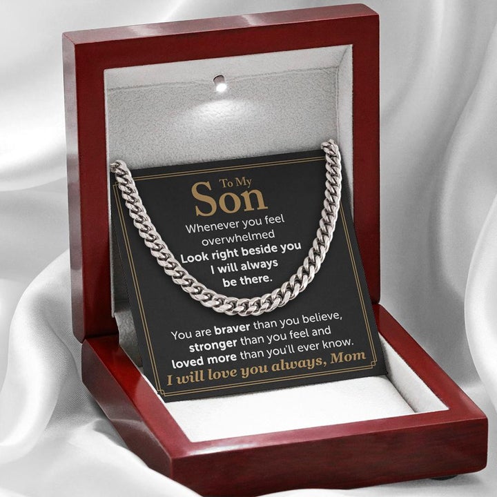 To My Son Necklace From Mom - I will love you always, Mom Cuban Link Chain Necklace