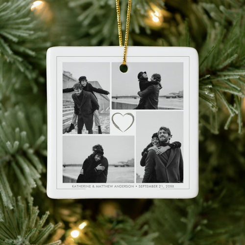 4 Photo Collage Wedding Anniversary  Ceramic Ornament