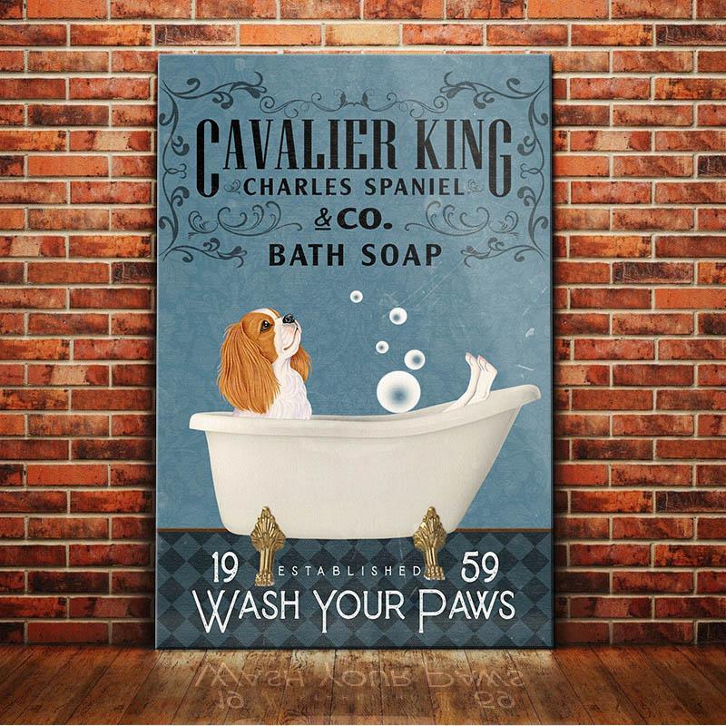 Cavalier King Charles Spaniel Dog Bath Soap Company Canvas Wall Art, Wall Decor Visual Art