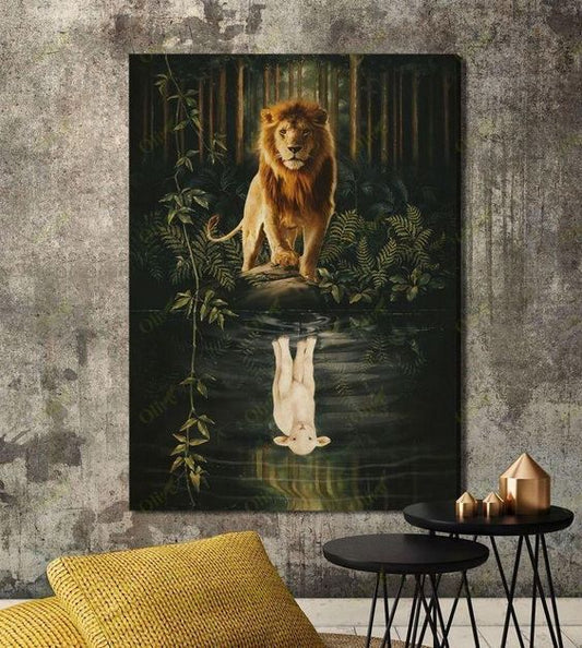 Lion and sheep awesome reflection - Matte Canvas
