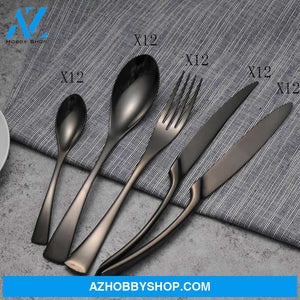 4Pcs Set Black Stainless Steel Cutlery Korean Dinnerware Gifts Mirror Polishing Silverware Sets