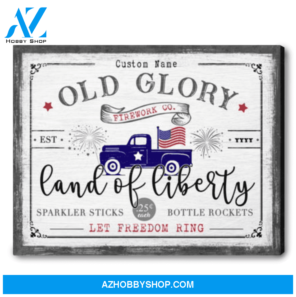 4th of July Old Glory Modern Farmhouse Wall Decor Personalized Truck and Fireworks Patriotic Americana Canvas Print