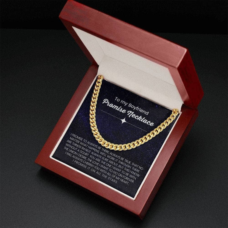 Personalized Message Card, Cuban Link Chain Necklace, To My Boyfriend I Promise It On All The Stars - TGV