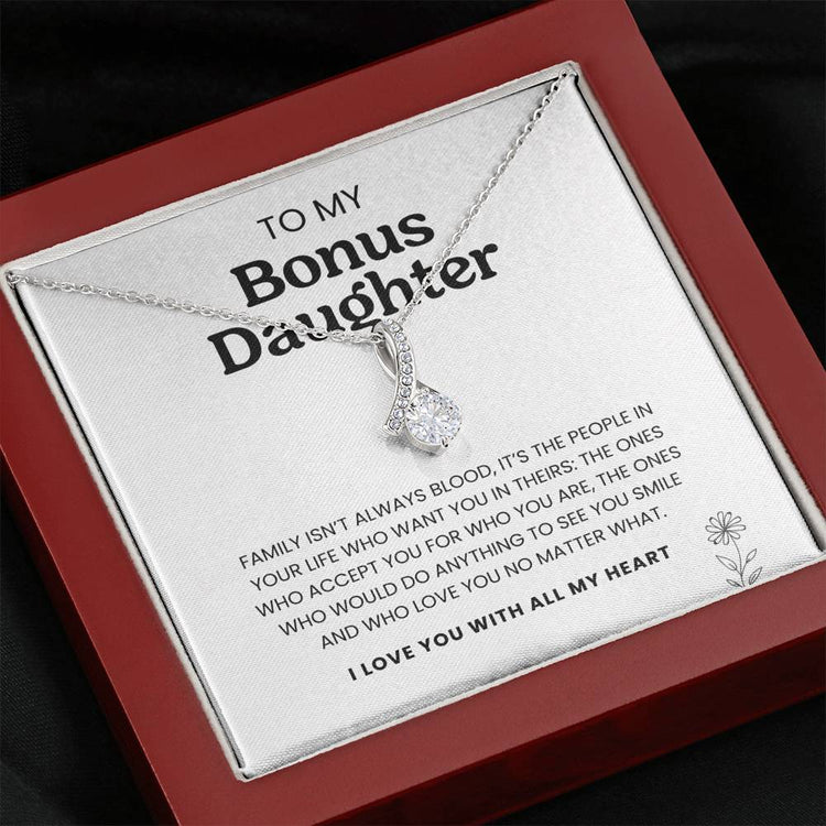 To My Bonus Daughter Necklace, I'd Do Anything To See You Smile I Love You With All My Heart - Necklace for Bonus Daughter, Alluring Beauty Necklace - TGV