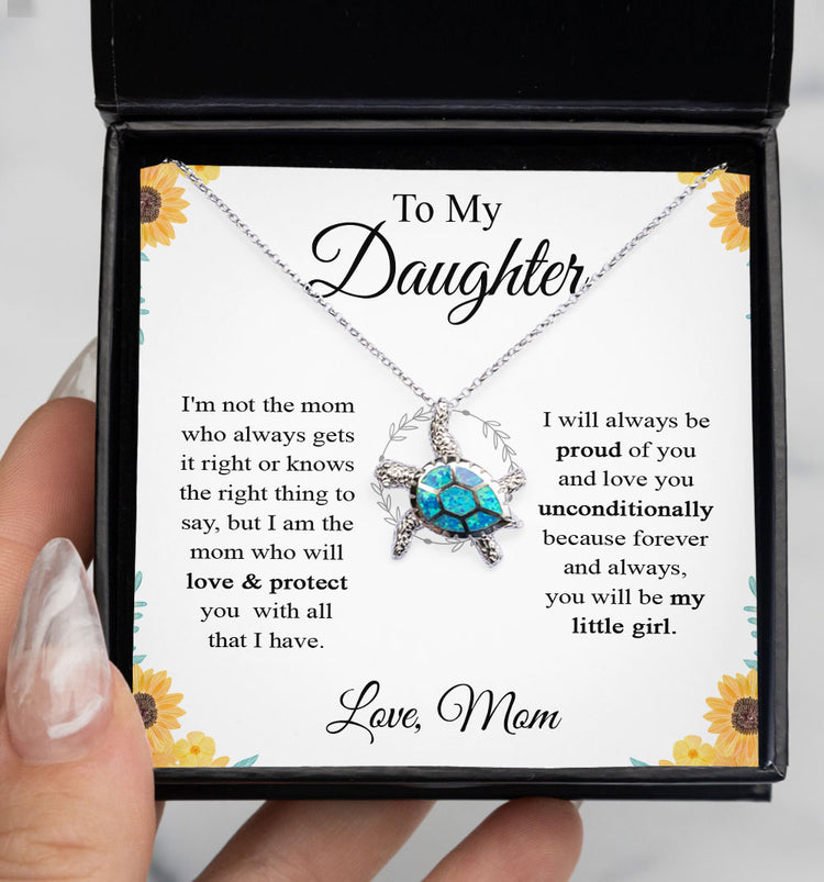 To My Daughter Necklace Gift - I am the mom who will love & protect you with all that i have Love Knot Necklace, Alluring Beauty, Sunflower Necklace Gift from Husband XL365B - TGV