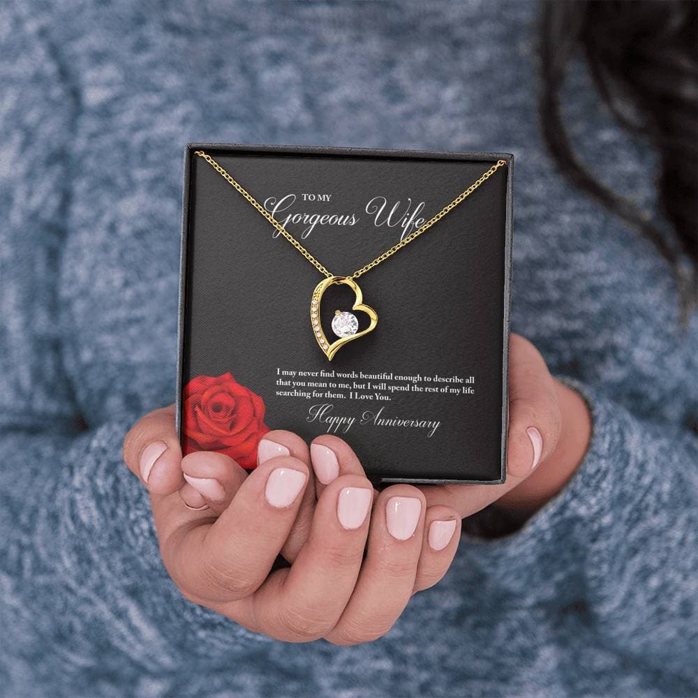 To My Gorgeous Wife Happy Anniversary Forever Love Necklace (18K Yellow Gold Finish)