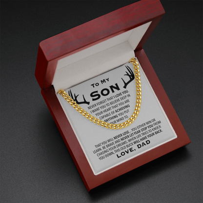 To My Son Necklace Be Brave and Never Let Fear Stop You From Chasing Your Dreams Love, Dad Hunting Cuban Link Chain Necklace 343K - TGV