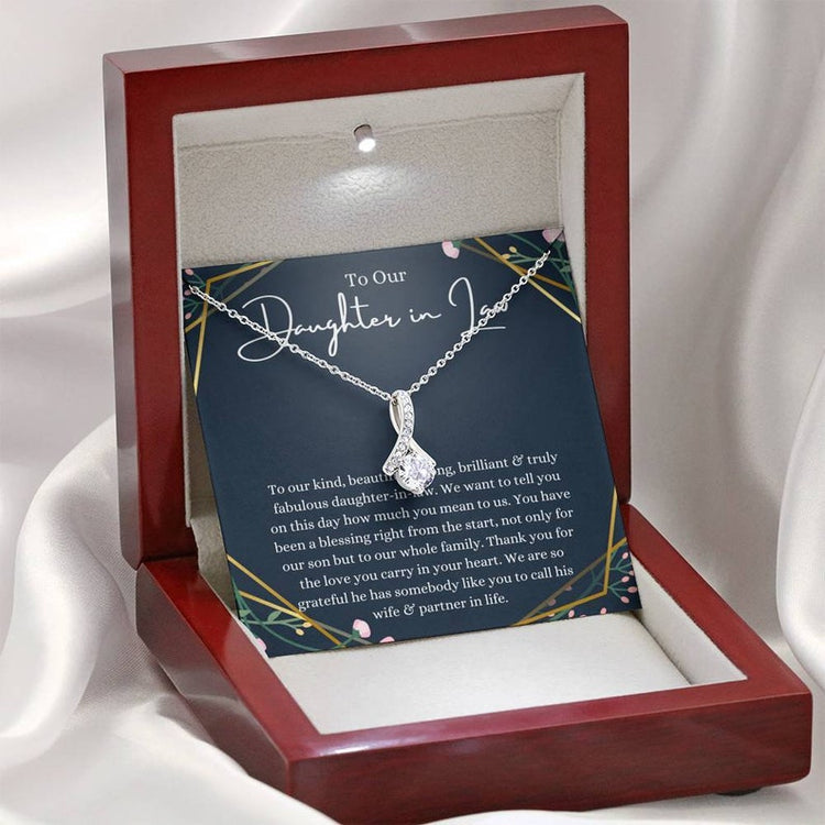To Our Daughter-In-Law Necklace Gift On Wedding Day, Future Daughter In Law Wedding Gift, Bride Gift From Mother & Father In Law, Alluring Beauty Necklace - TGV