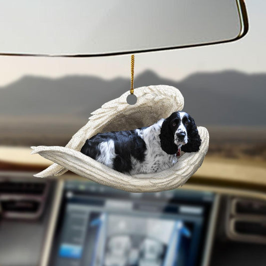 Godmerch- Ornaments- Black and white English springer sleeping angel dog mom ornament, Dog Ornaments, Car Ornaments