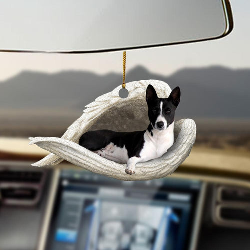 Godmerch- Ornaments- Black white basenji sleeping angel dog lover ornament, Dog Ornaments, Car Ornaments