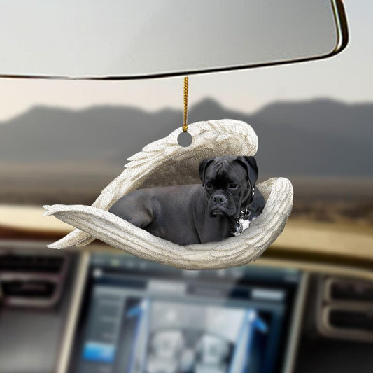 Godmerch- Ornaments- Black boxer sleeping angel black boxer lover ornament, Dog Ornaments, Car Ornaments
