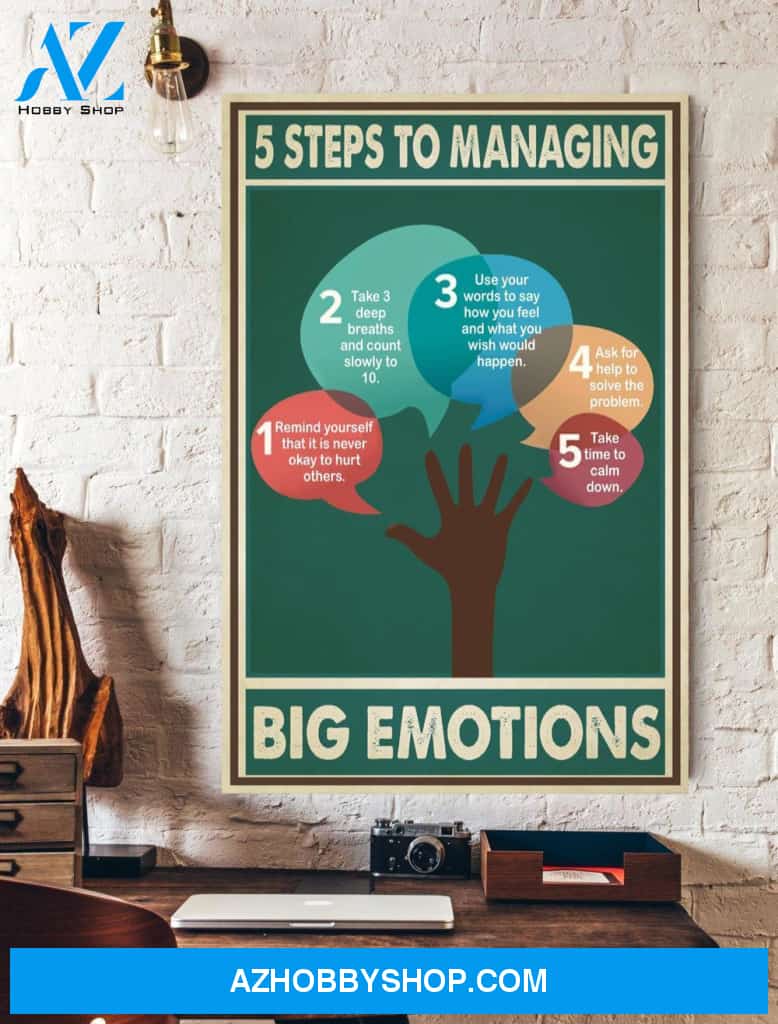 5 Steps To Managing Big Emotions Canvas Art Prints, Wall Decor Visual Art