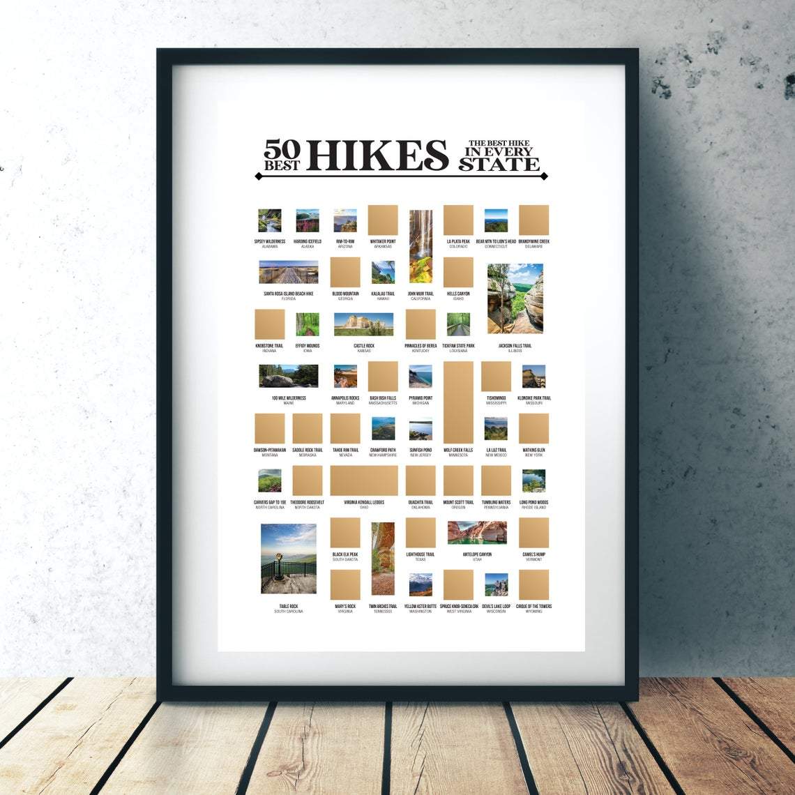 50 Hikes Scratch Off Canvas And Poster, Wall Decor Visual Art