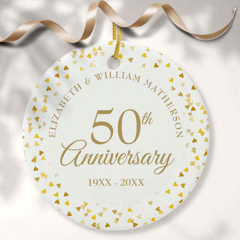 50Th Anniversary Gold Hearts Ceramic Ornament